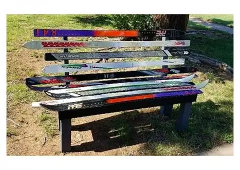 Handmade snow ski bench